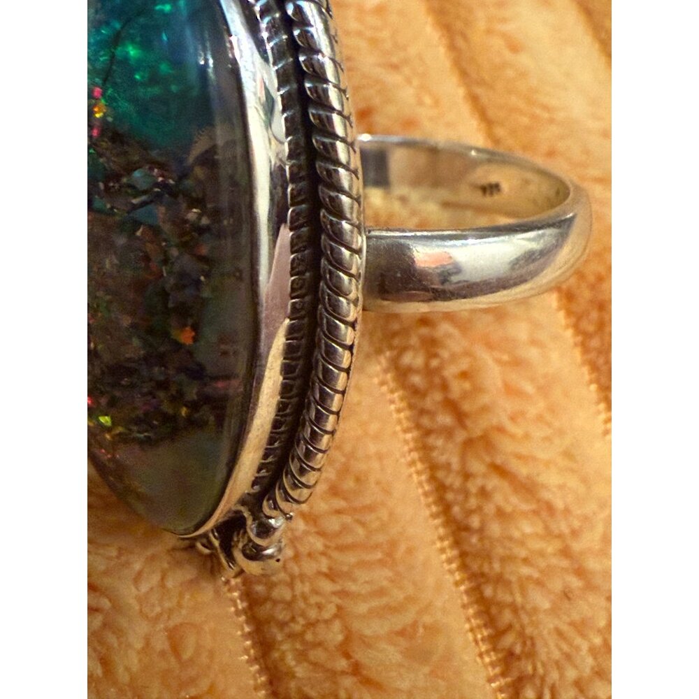 Galaxy Opal Sterling Silver Ring Size 8 Closed Back - Picture 6 of 7